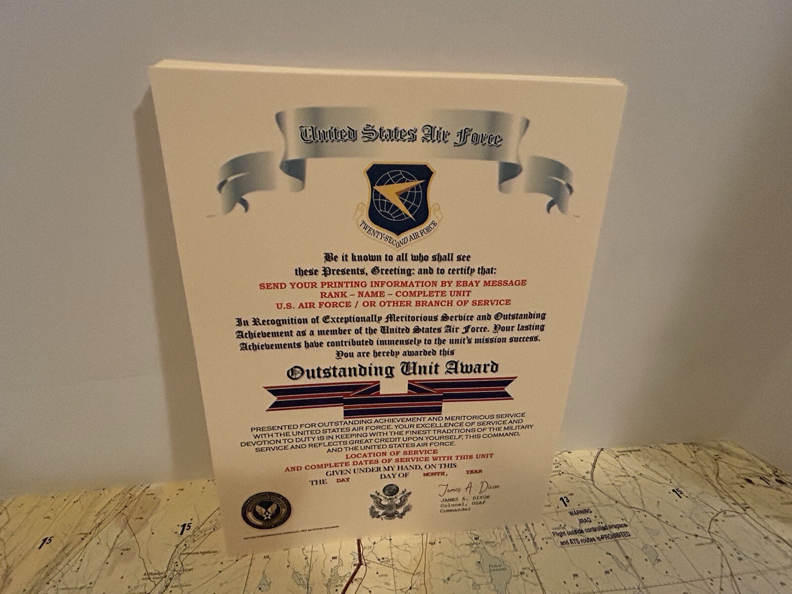 U.S. AIR FORCE / TWENTY-SECOND AIR FORCE - OUTSTANDING UNIT AWARD CERTIFICATE