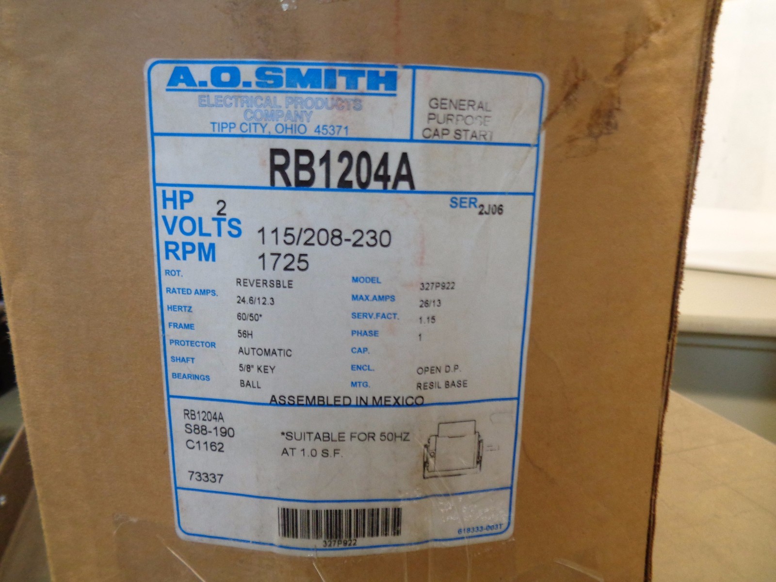 NEW A.O.SMITH RRB1204A RB1204 MOTOR 115/208-230V 1725RPM 2HP