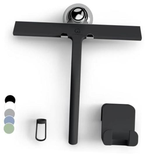 GÜTEWERK Silicone Shower Squeegee for Glass Doors & Mirrors with 9 Inches Black