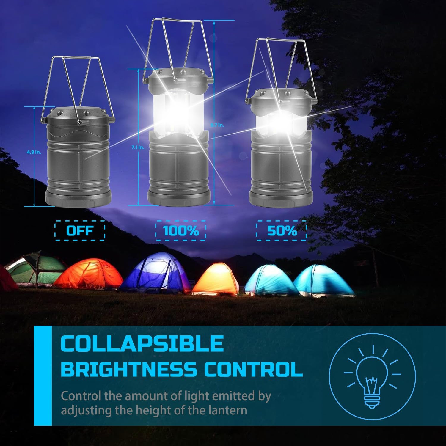 LED Camping Lantern, 4 Pack Battery Powered Flashlight for Power Outages, Portab