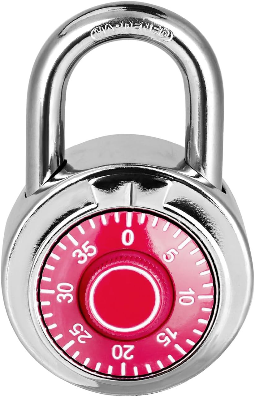 Combination Lock,  Dial Combination Padlock, Pack of 1; Red Turnplate | 2 In. Wi