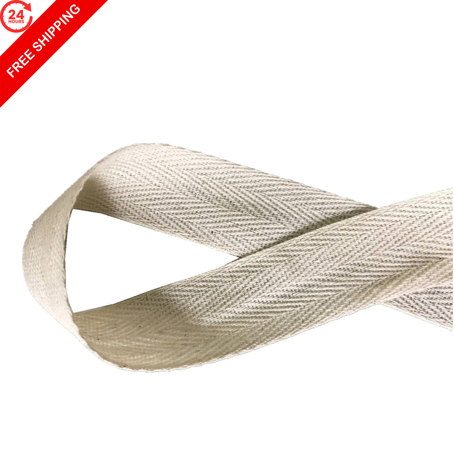 QIANF Twill Tape Ribbon 100% Cotton Natural Color 3/8 Inch 3/8", Off-white