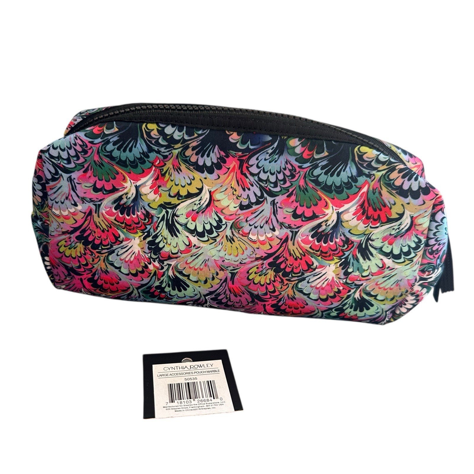 CYNTHIA ROWLEY LARGE ACCESSORIES POUCH MARBLE DESIGN ZIP CLOSURE 10x5x2.5" NEW