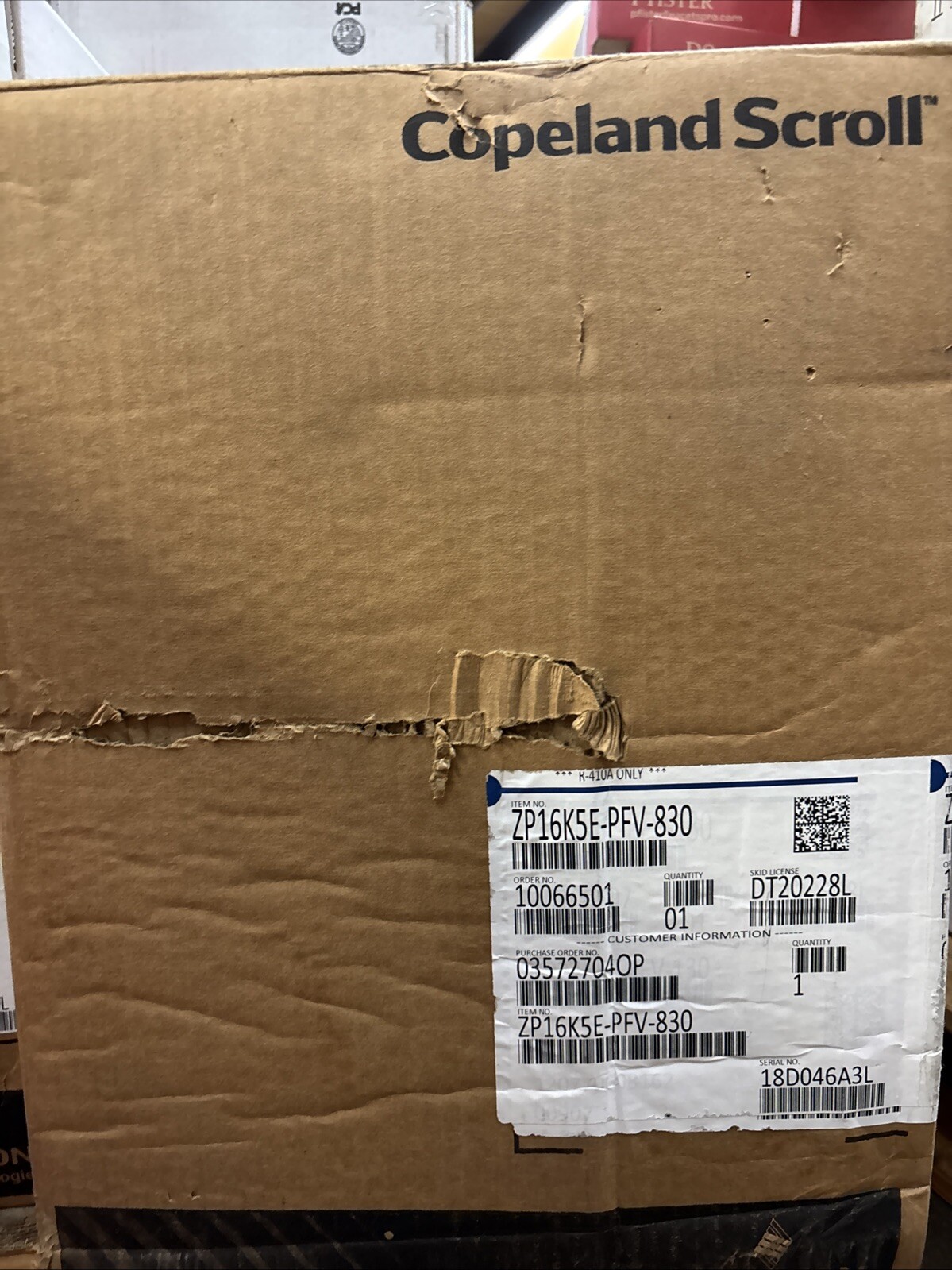 Copeland, Scroll, Compressor, ZP16K5E-PFV-830, 1 PH, 15500-21500 BTU, R410A