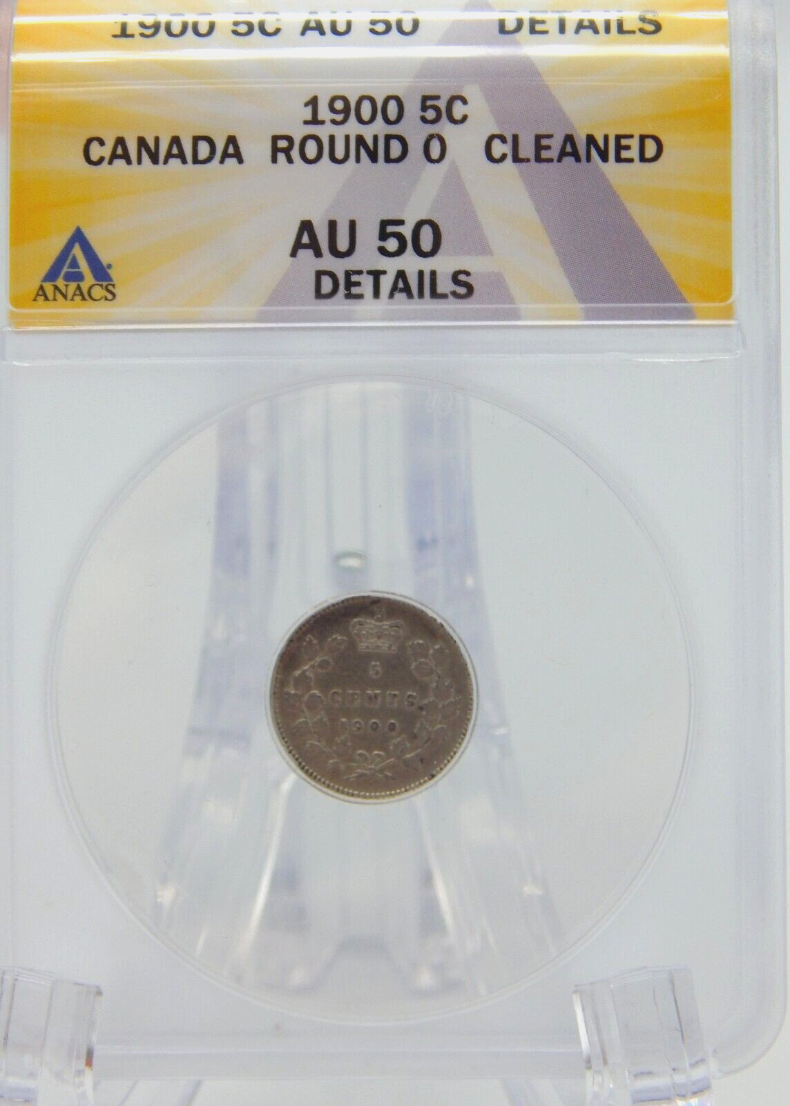 1900 CANADA AU 50 Details ANACS Canada 5 CENT Silver Coin  #BT-204