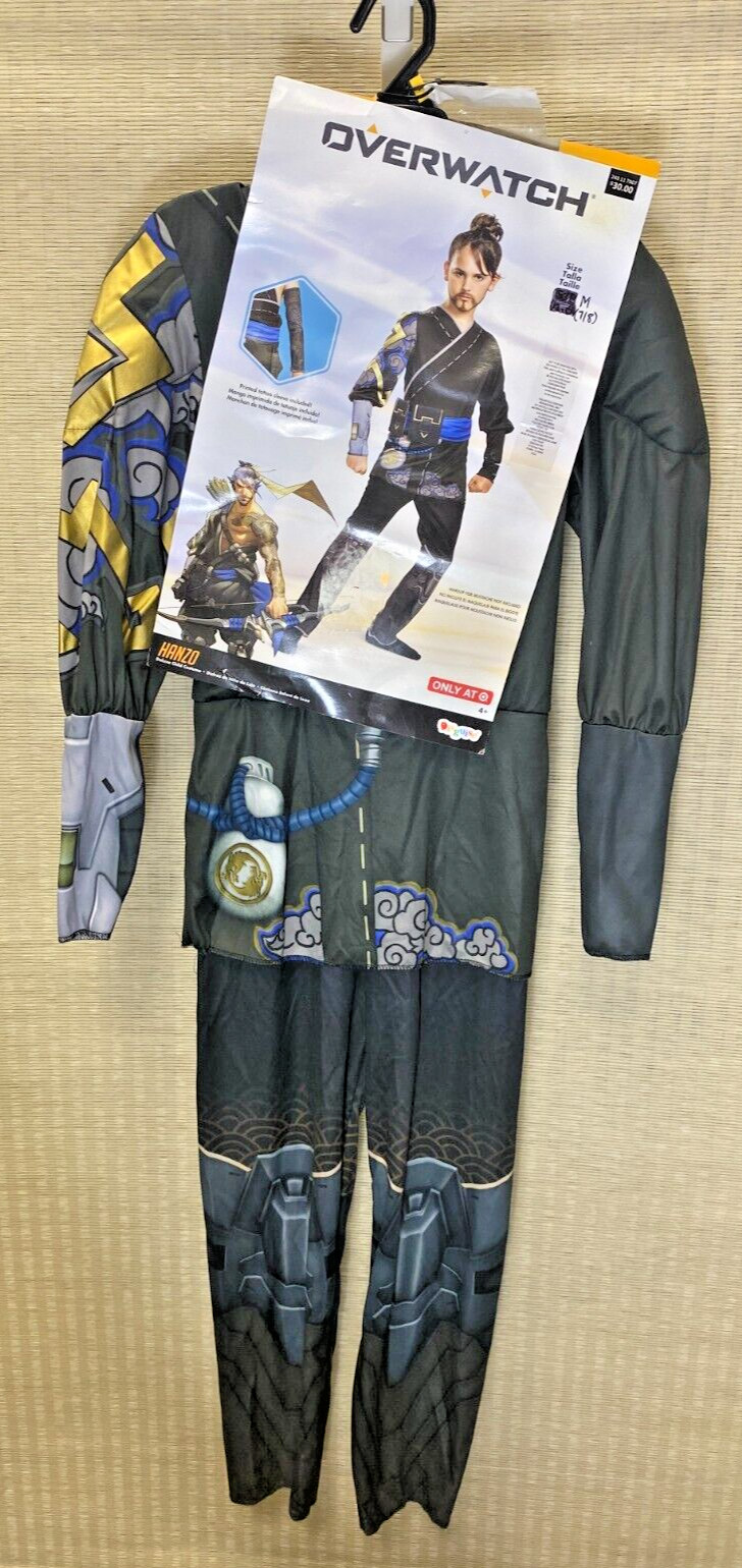 Overwatch Hanzo Deluxe Child Halloween Costume Jumpsuit Belt Tattoo Sleeve 7/8