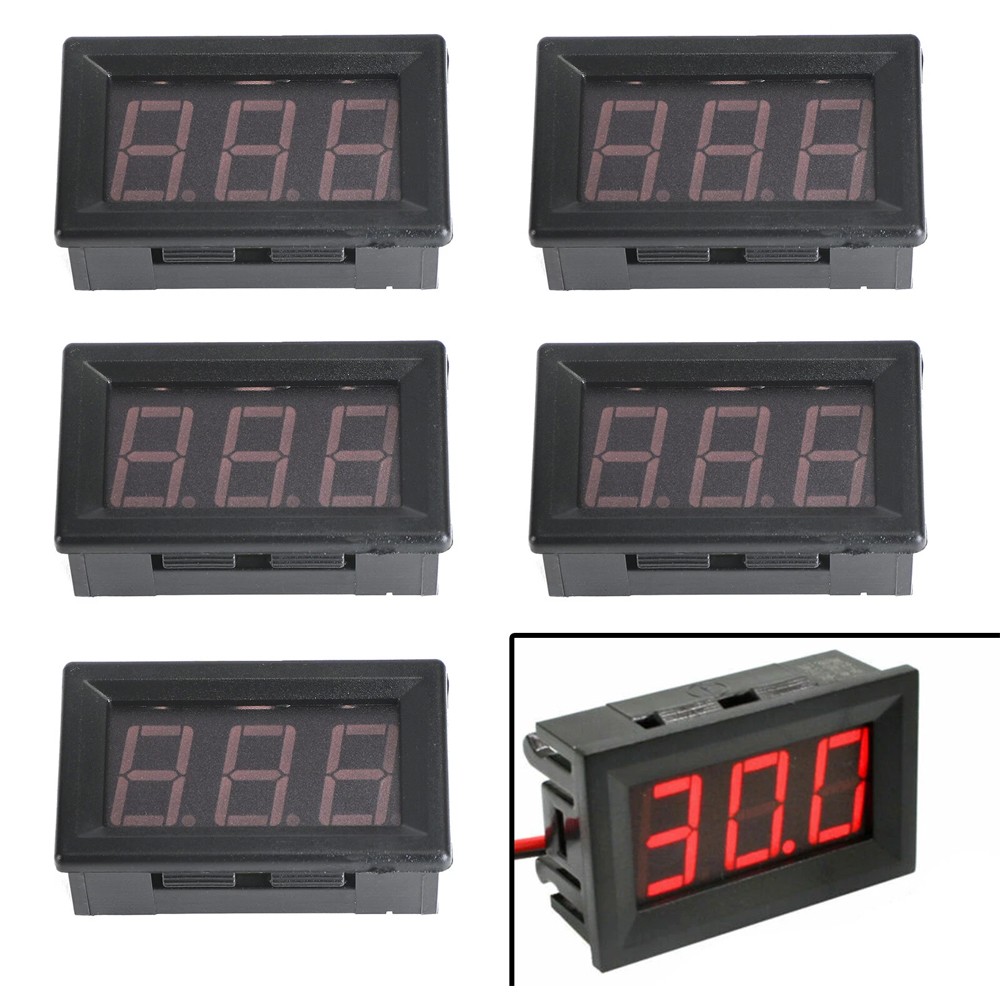 5Pcs Dc 5-120V Voltmeter Red Led Panel 3-Digital Display Volt Meter 2-Wire USA