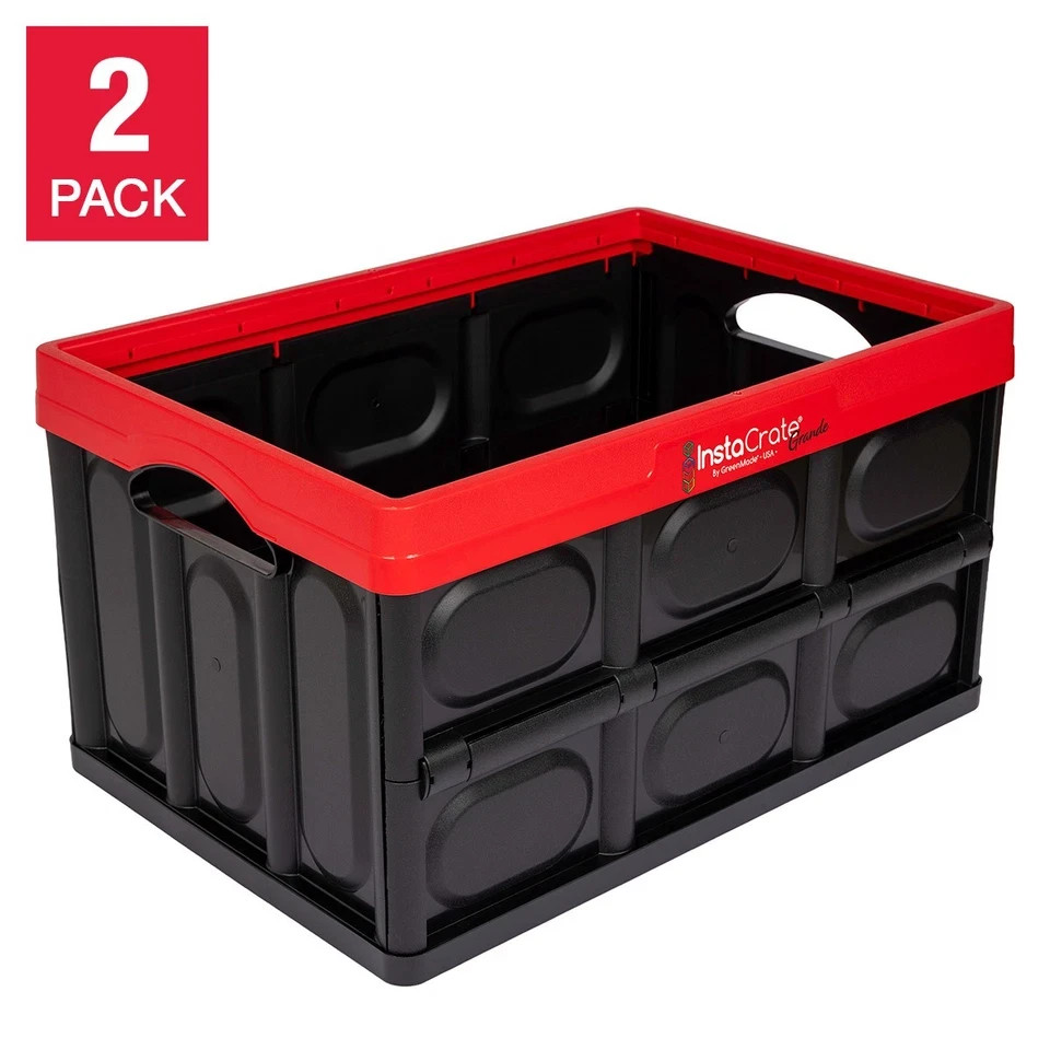 16 Gallon Greenmade Collapsible Storage Crate with Lid Instacrate Grande, 2-Pack