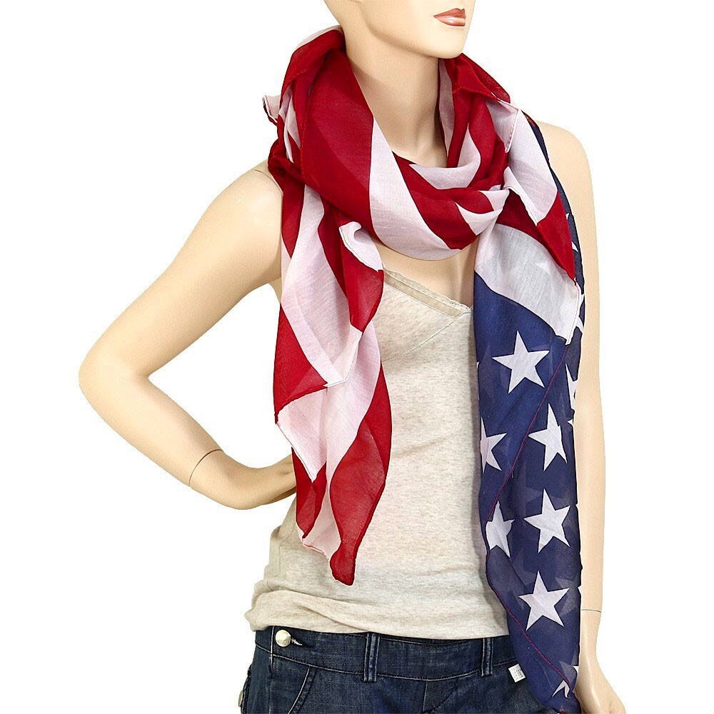 Large USA American Flag Scarf Beach Wrap Soft Lightweight 72" X 36"