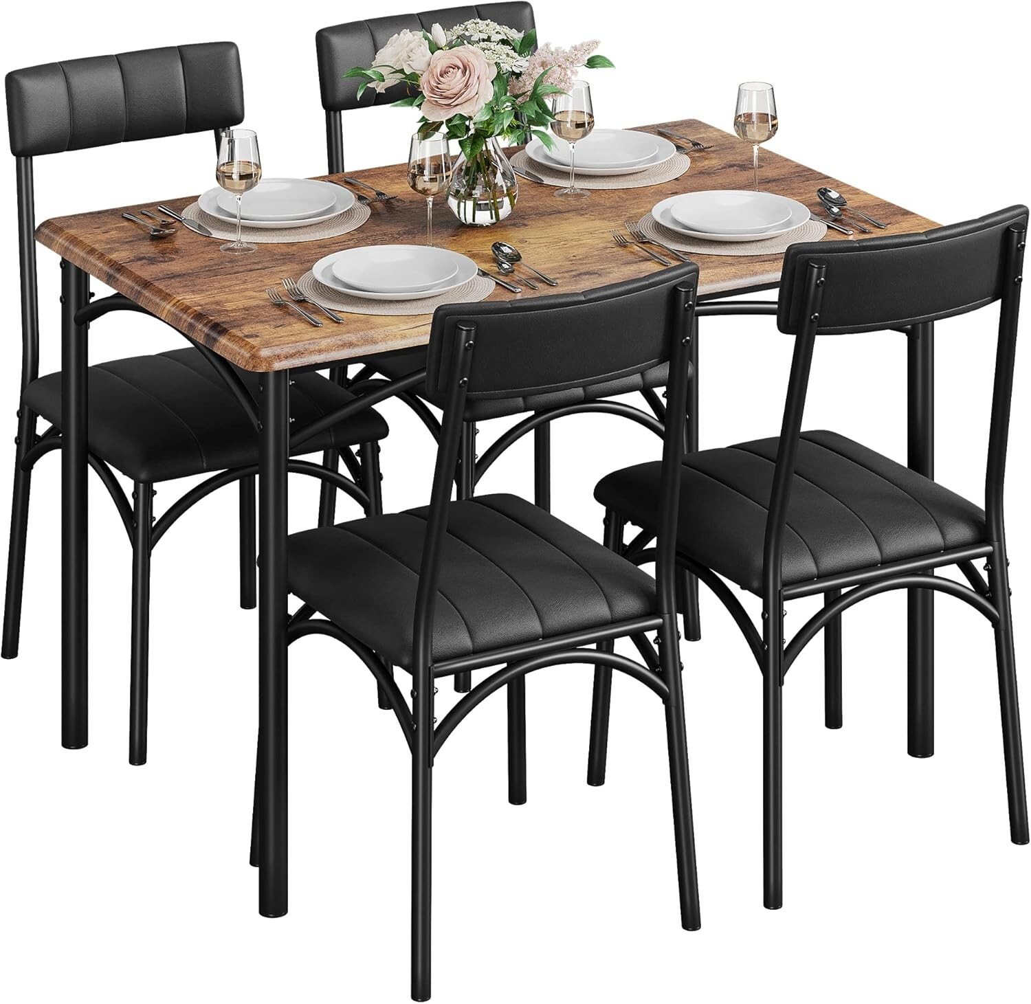 Dining Table Set for 4, Kitchen Table with 4 Upholstered Chairs for Small Space