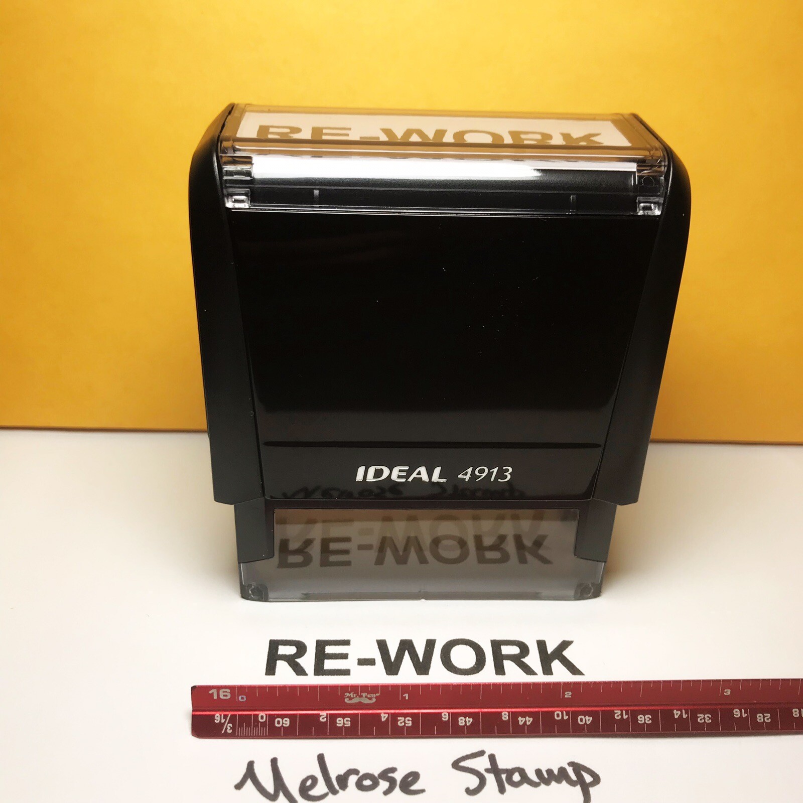 Rework Rubber Stamp Black Ink Self Inking Ideal 4913