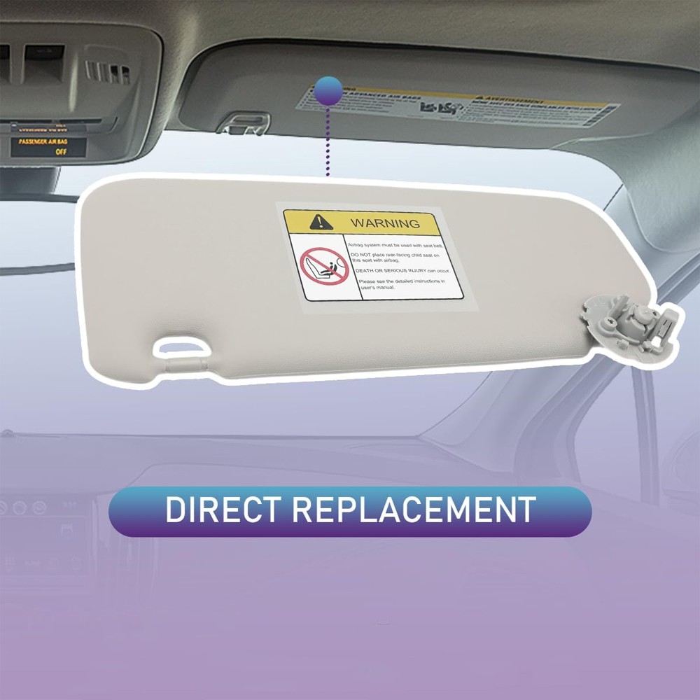 Gray Right Passenger Side Sun Visor with Mirror Fits For Chevy CRUZE 2017 2018