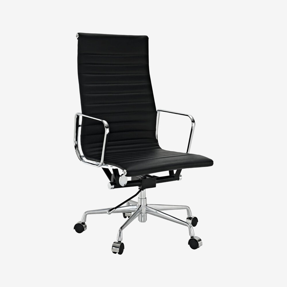 Modern Ribbed High Back Office Chair Top Grain Italian Leather Swivel Armchair