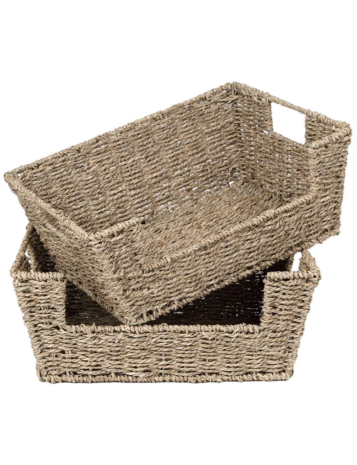 Wicker Storage Basket for Pantry Organizers and Storage, Stackable Seagrass P...
