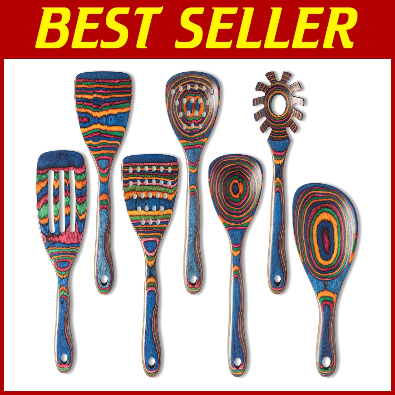 Non-Stick Wooden Spoons, 7-Piece Utensil Set