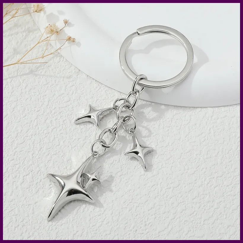 Y2K Keychains Star Moon Metal Key Rings For Women Men Friendship Gift Handbag