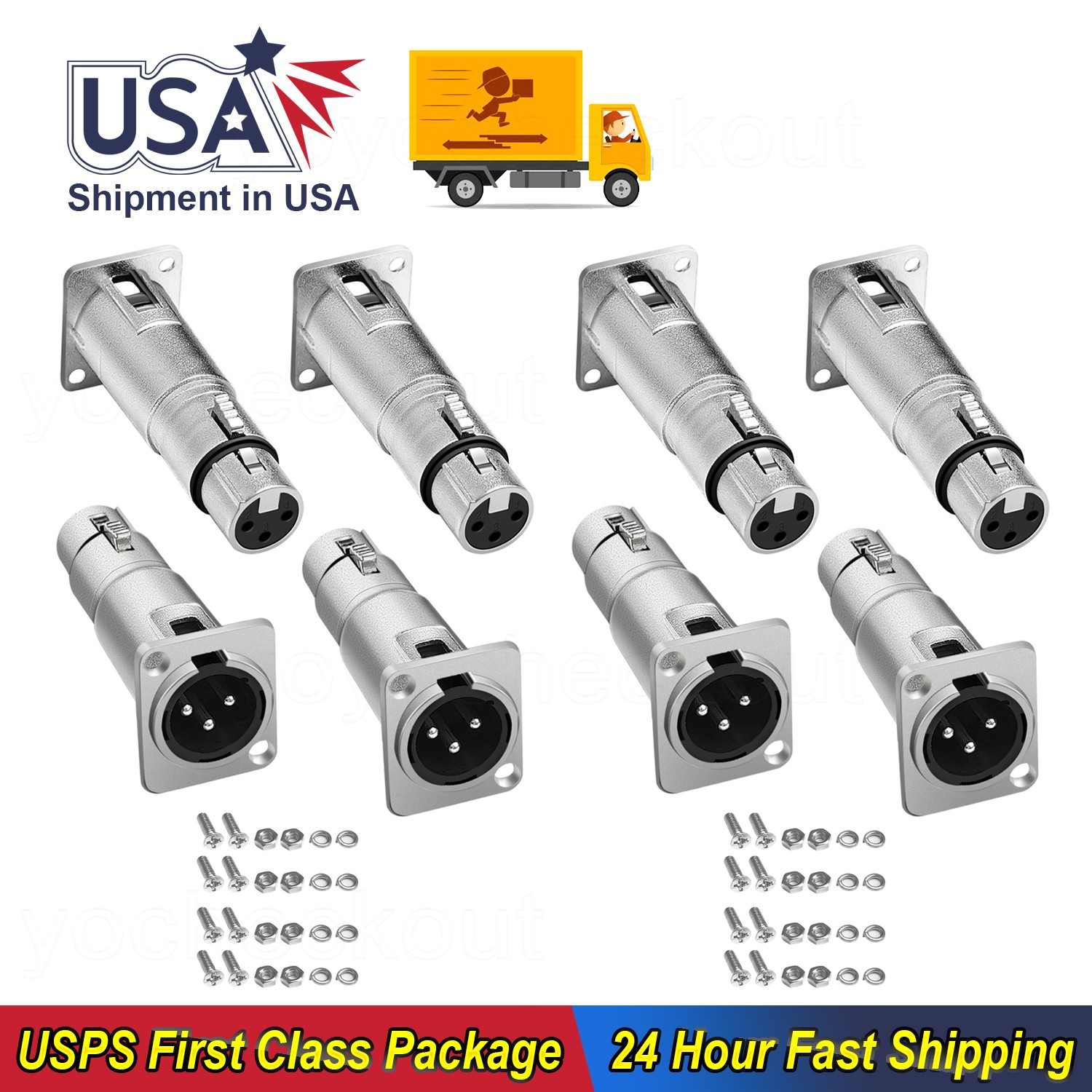 8pcs 3-Pin XLR male to XLR Female Feed/Pass Thru Connector for D Panel Mounting