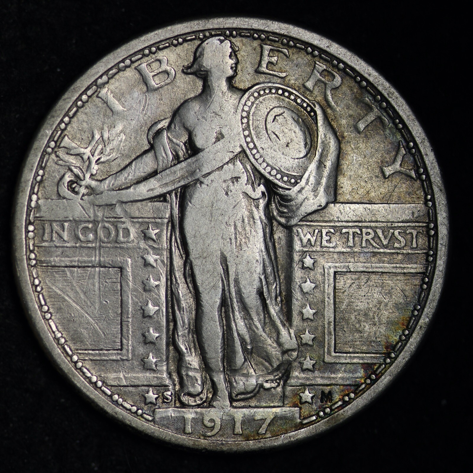 1917-S TY 1 Standing Liberty Silver Quarter CHOICE VF FREE SHIPPING E329 ACTX