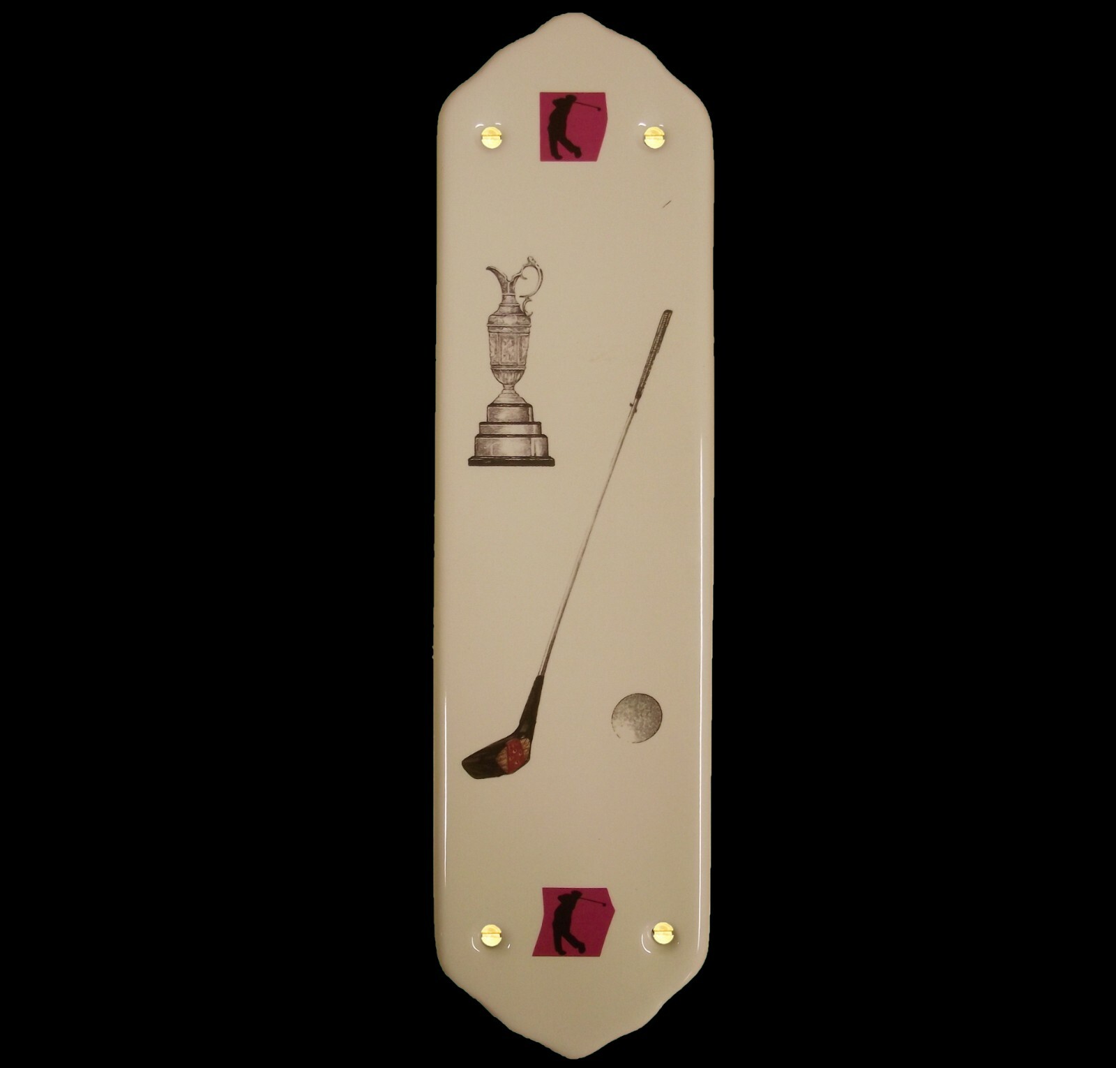 Cream Porcelain Fingerplate Door Push Plate 11" x 3"Golf Design