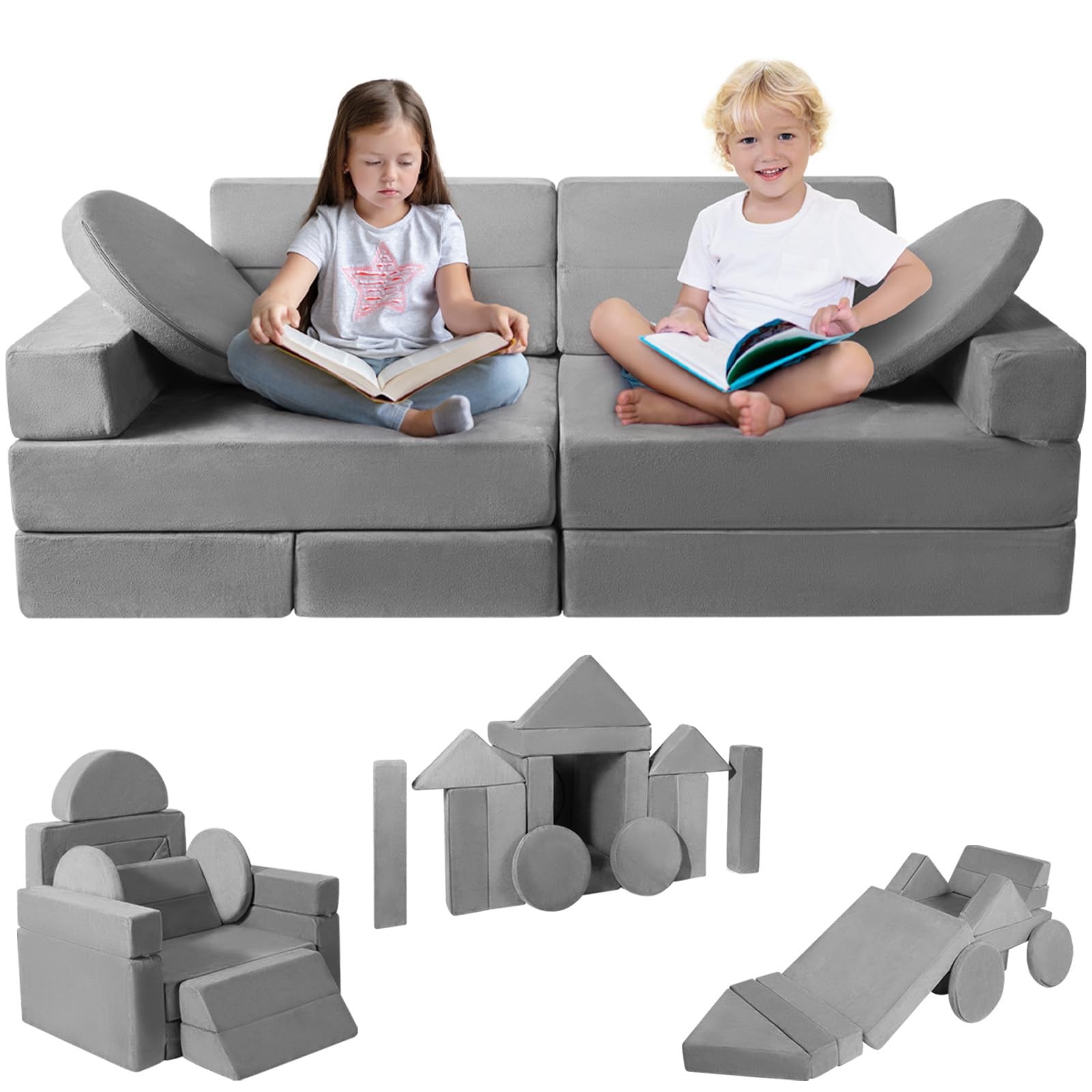 Modular Kids Play Couch 15PCS, Convertible Toddler Floor Sofa Set, Foam Play ...
