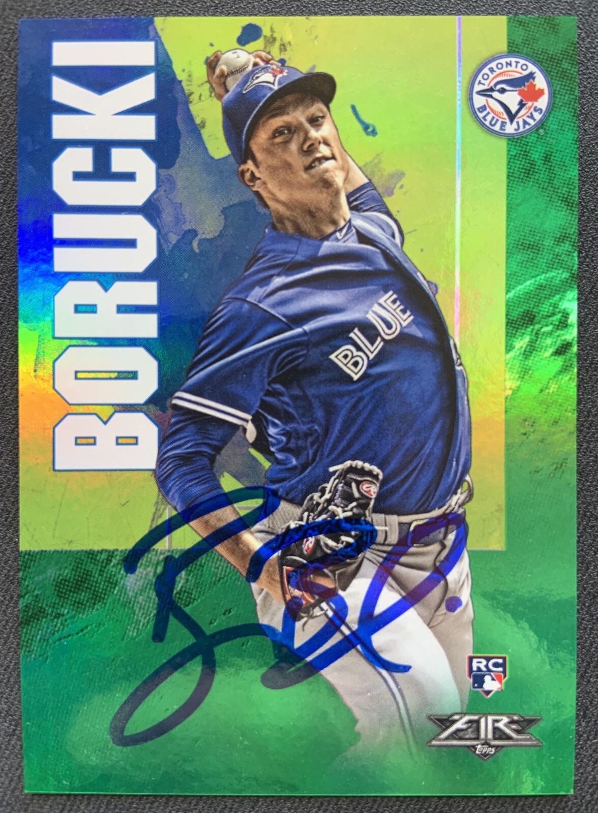 Ryan Borucki Autographed 2019 Topps Fire Green Foil #49 37/199 Blue Jays COA