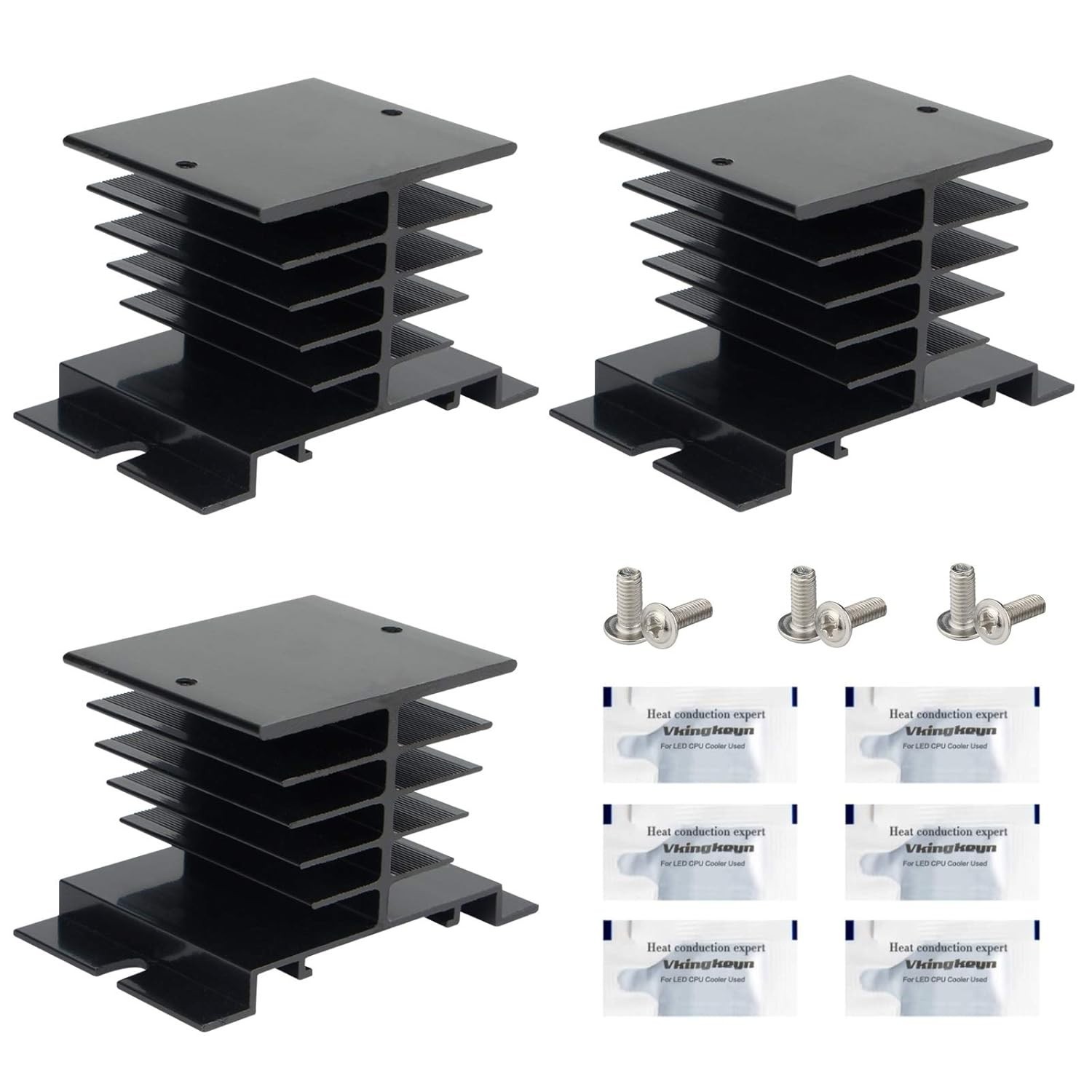 3PCS Aluminum Heat Sink SSR Dissipation for Single Phase Solid State Relay 10...