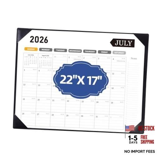 Large Desk Calendar 2026-2027 - 22x17 Inch PU Leather Desk Pad - Black