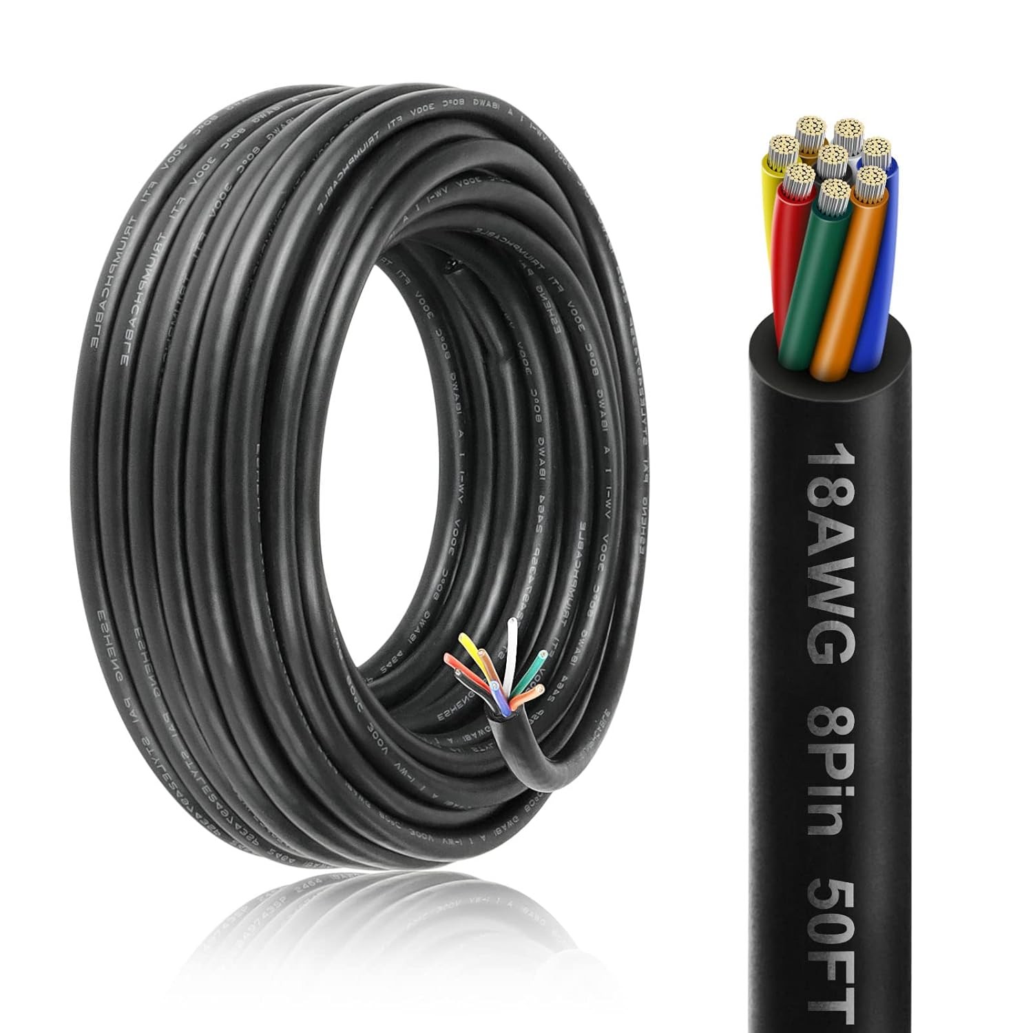 50FT 18AWG 8-Conductor Thermostat Wire PVC Flexible with Low Voltage Cable Black