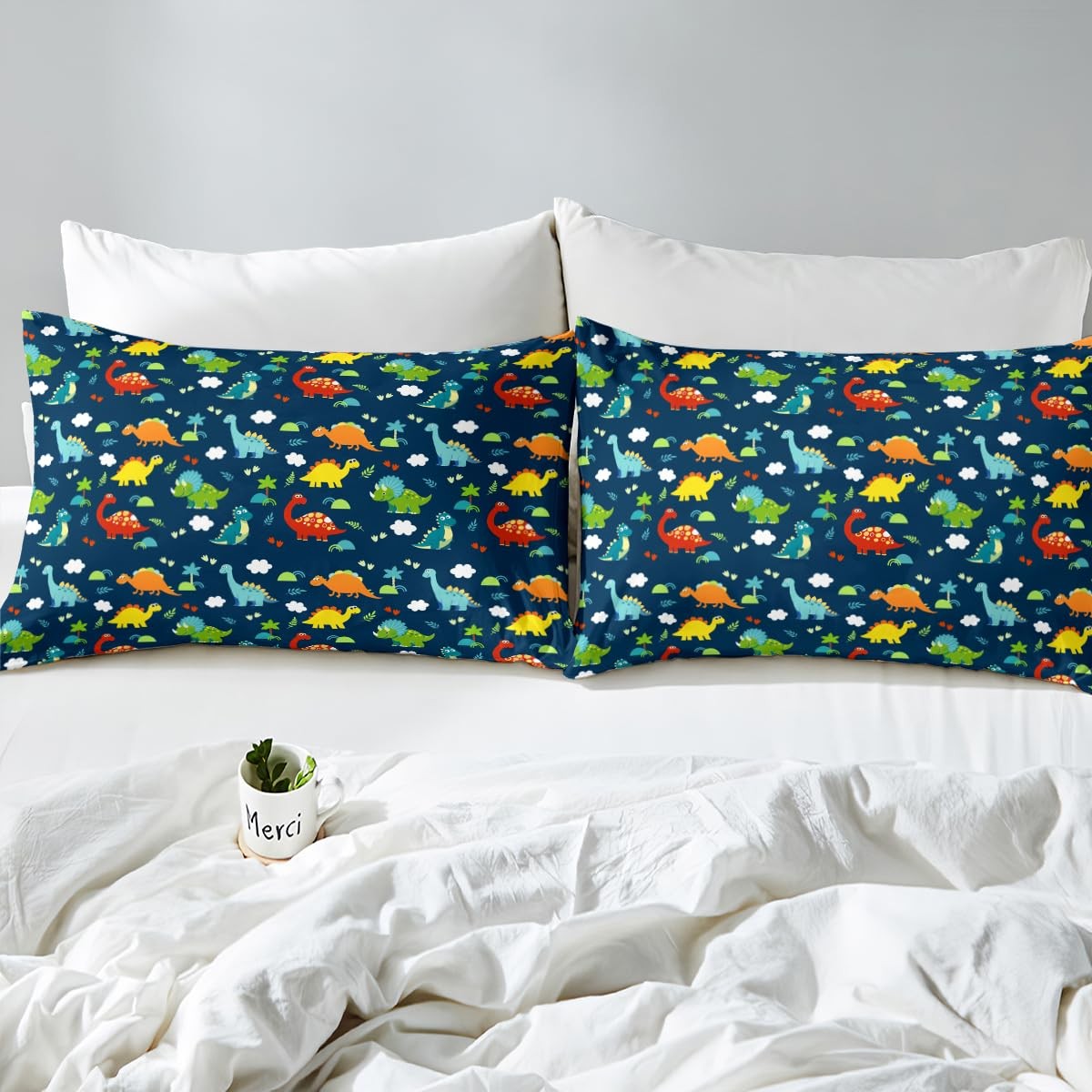 Dinosaur Fitted Sheet Queen Size Kids Bedding Set Cartoon Dinosaur Fitted She...