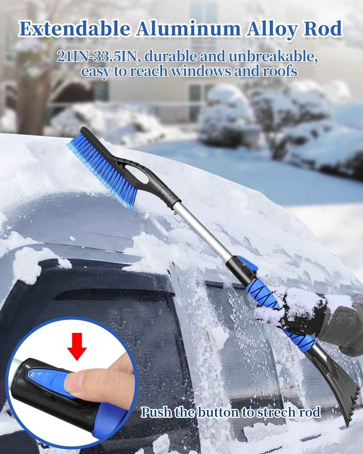 37'' Snow Brush and Ice Scraper for Car Windshield, Aluminum Extendable Snow