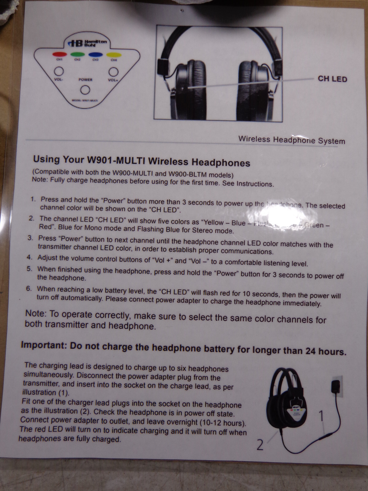 Hamilton Buhl W900-BLTM W901 Wireless 6 Headphones & Radio Transmitters NEW