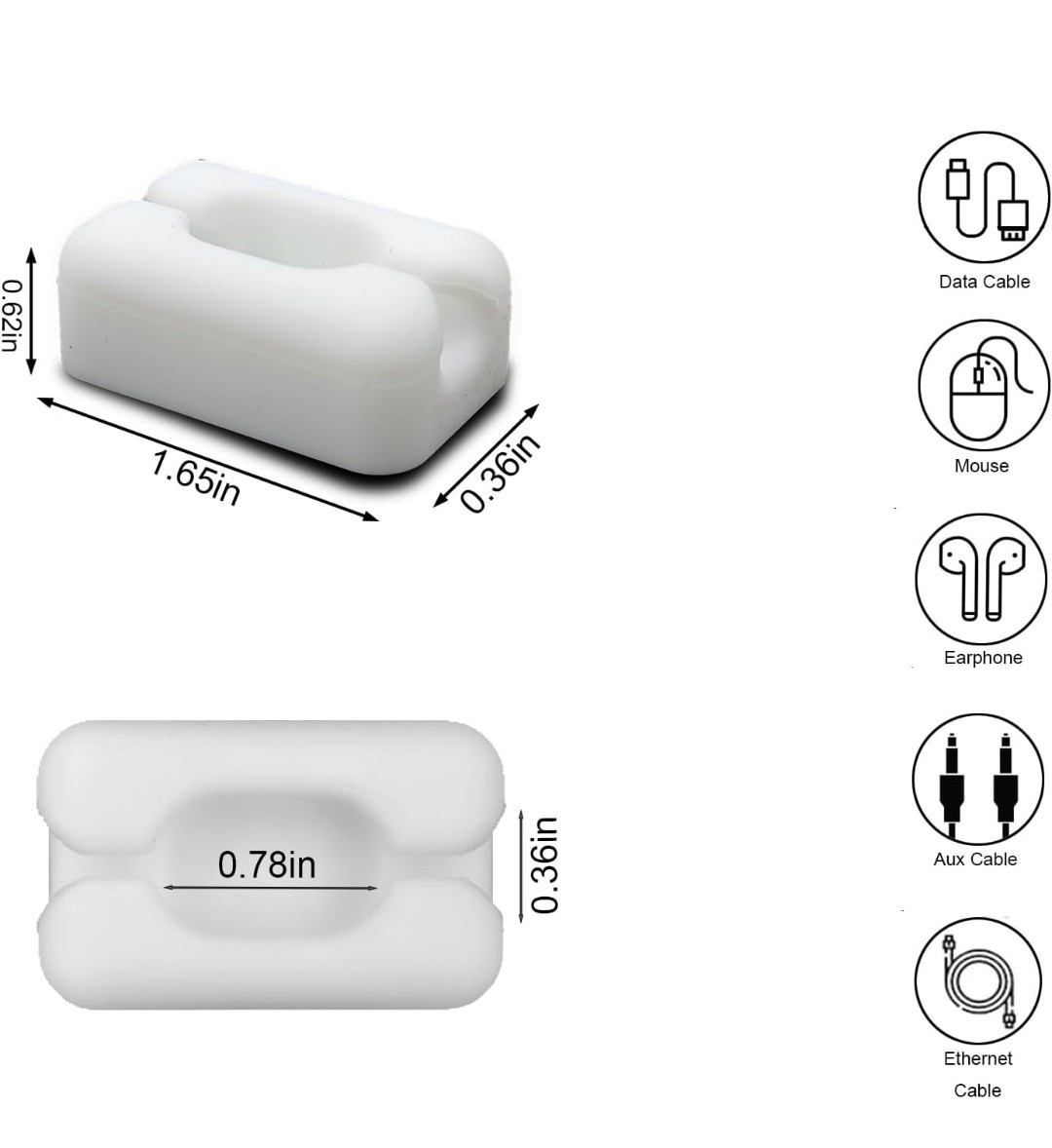 6 Pack White Cord Organizer Cable Clips, Silicone Adhesive
