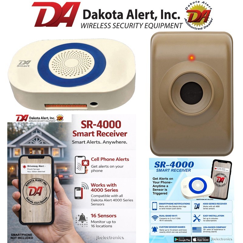 SR-4000 WIRELESS SMARTPHONE RECEIVER + 1 DAKOTA ALERT DCMT-4000  SENSOR DETECTOR