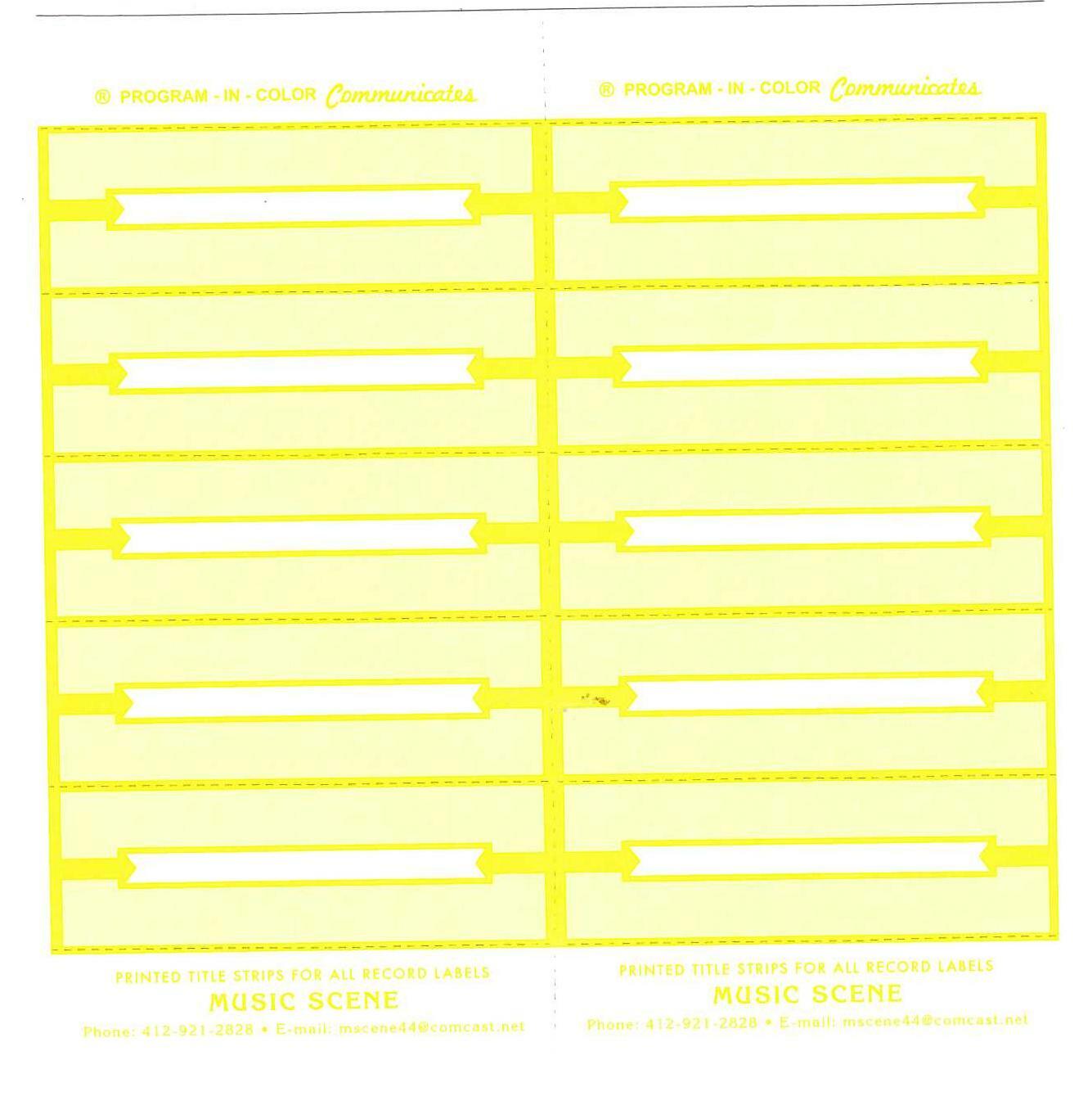 Juke Box Title Strips Yellow On White Paper