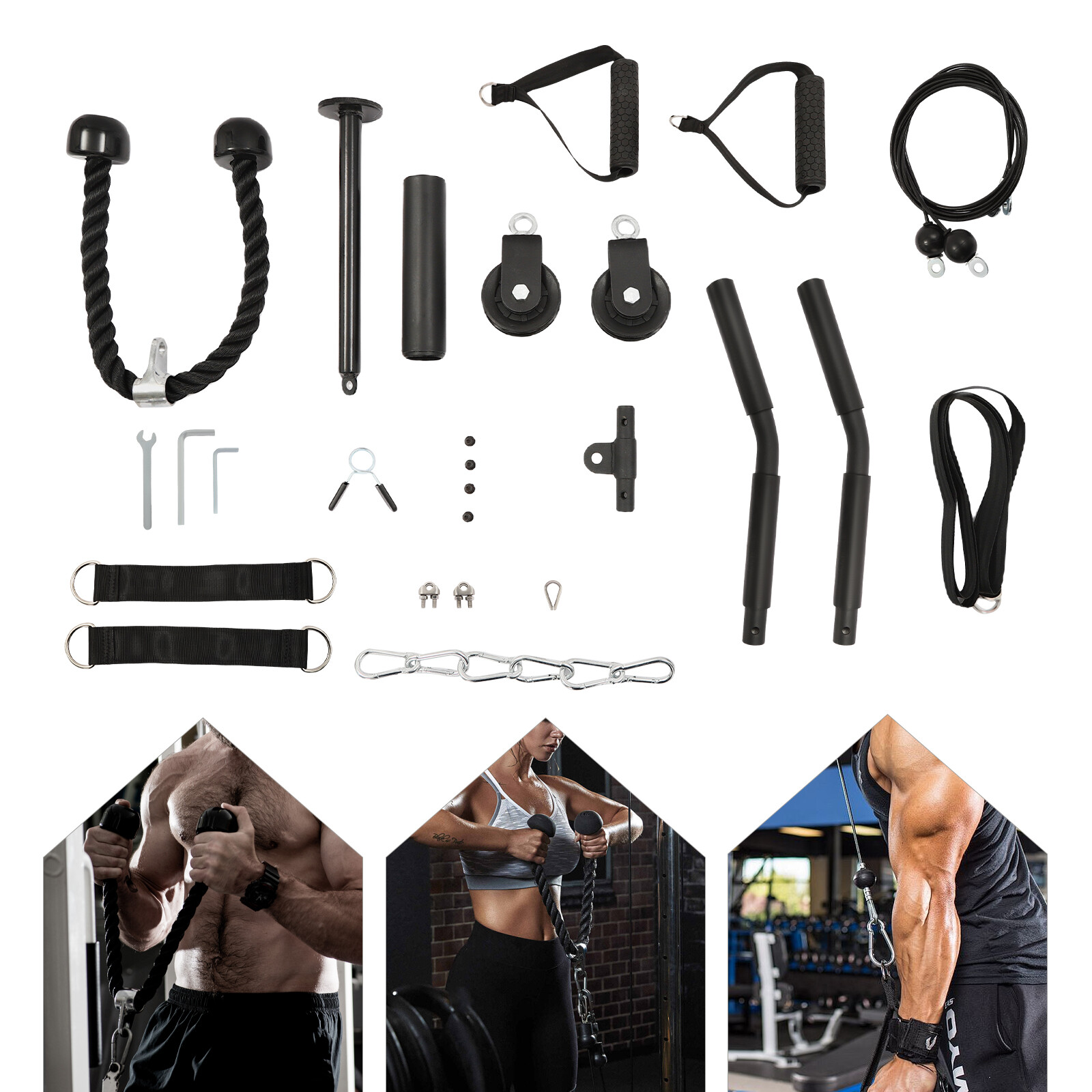 Fitness Cable LAT Pulley System Pull Down Machine Attachments Workout Equipment