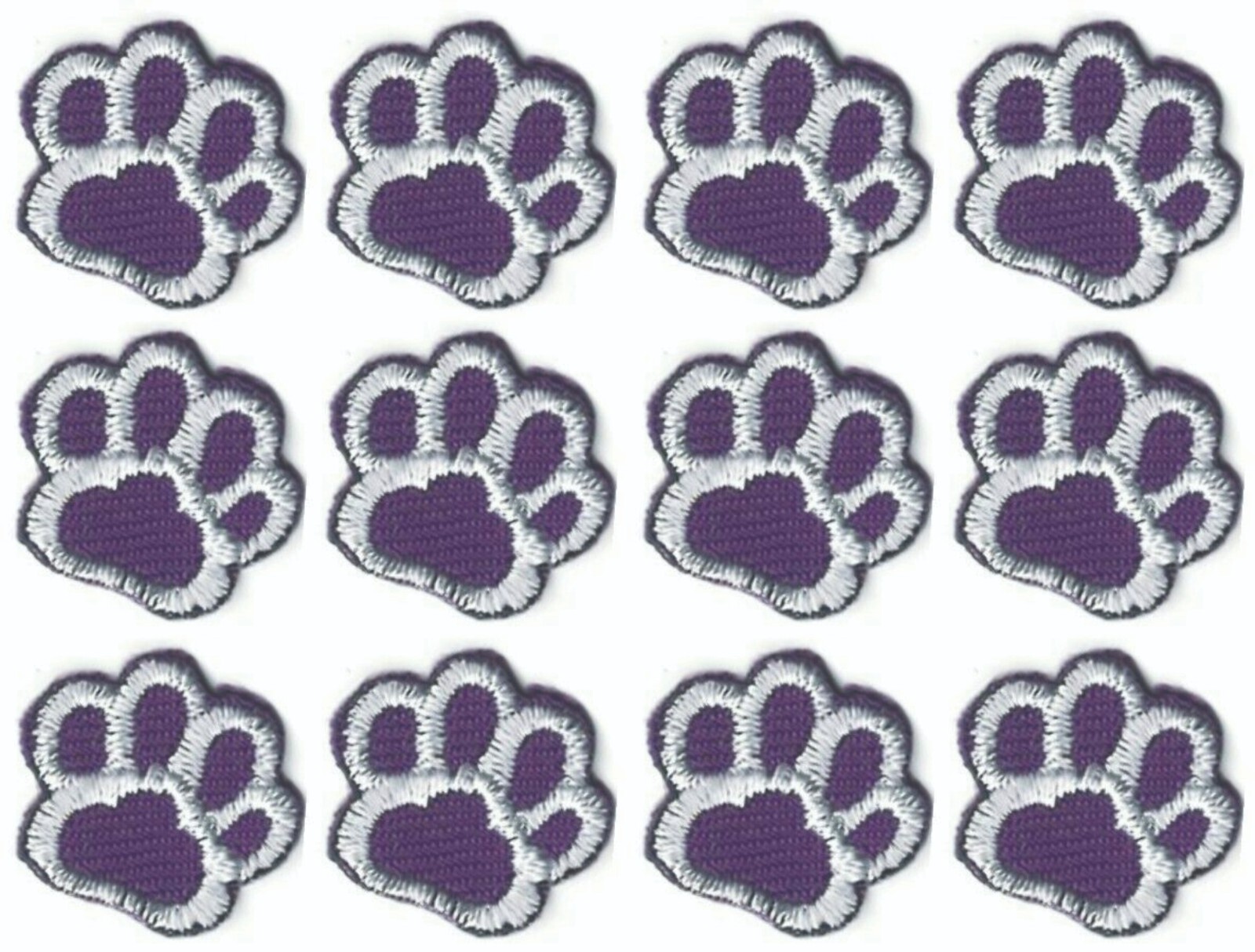 Purple Paw Print Patch Embroidered Cut out Iron on Sew on (5/8" in) Lot of 12