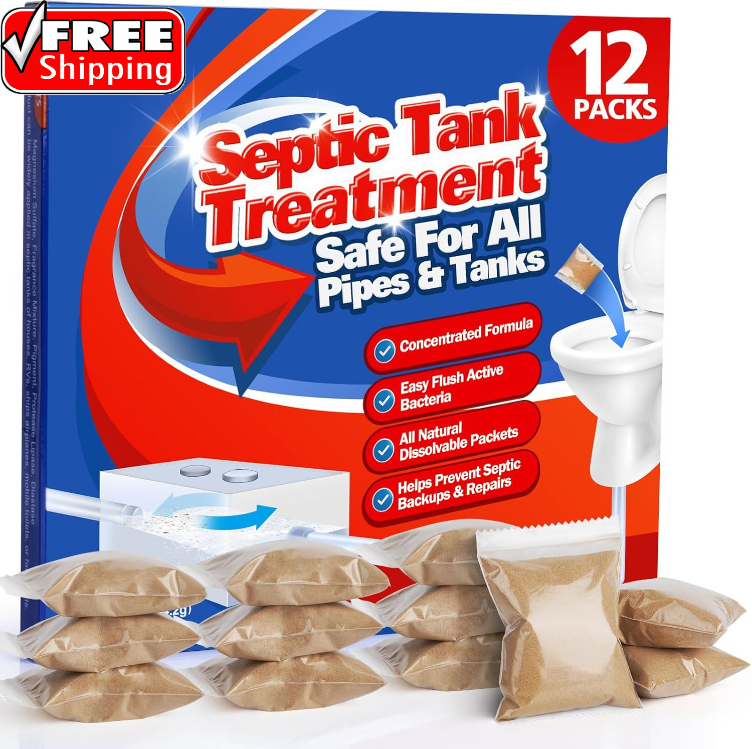 Septic Tank Treatment - 1 Year Supply of Septic Safe Dissolvable Easy Flush Live