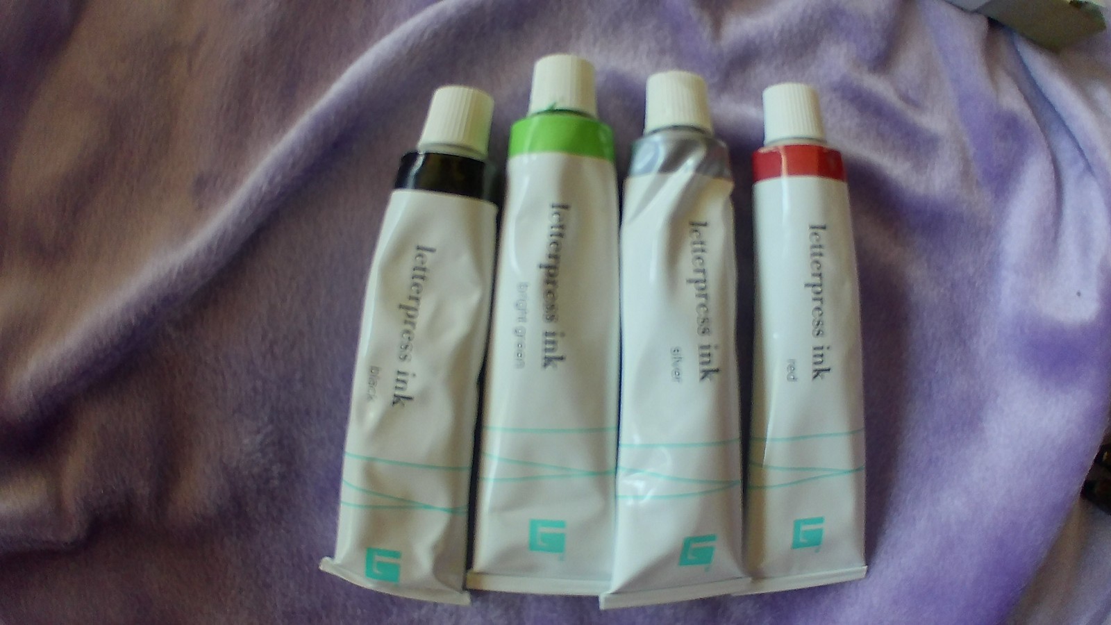 Letterpress INK 30 ML BRIGHT GREEN RED SILVER BLACK 3 HARDLY USED 1 TUBE NEW