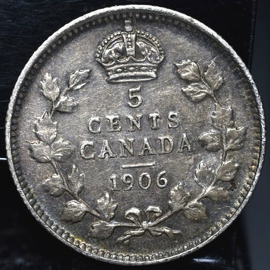1906 Canada 5 Cents Silver 0.0346 KM#13 CAT $16 - XF
