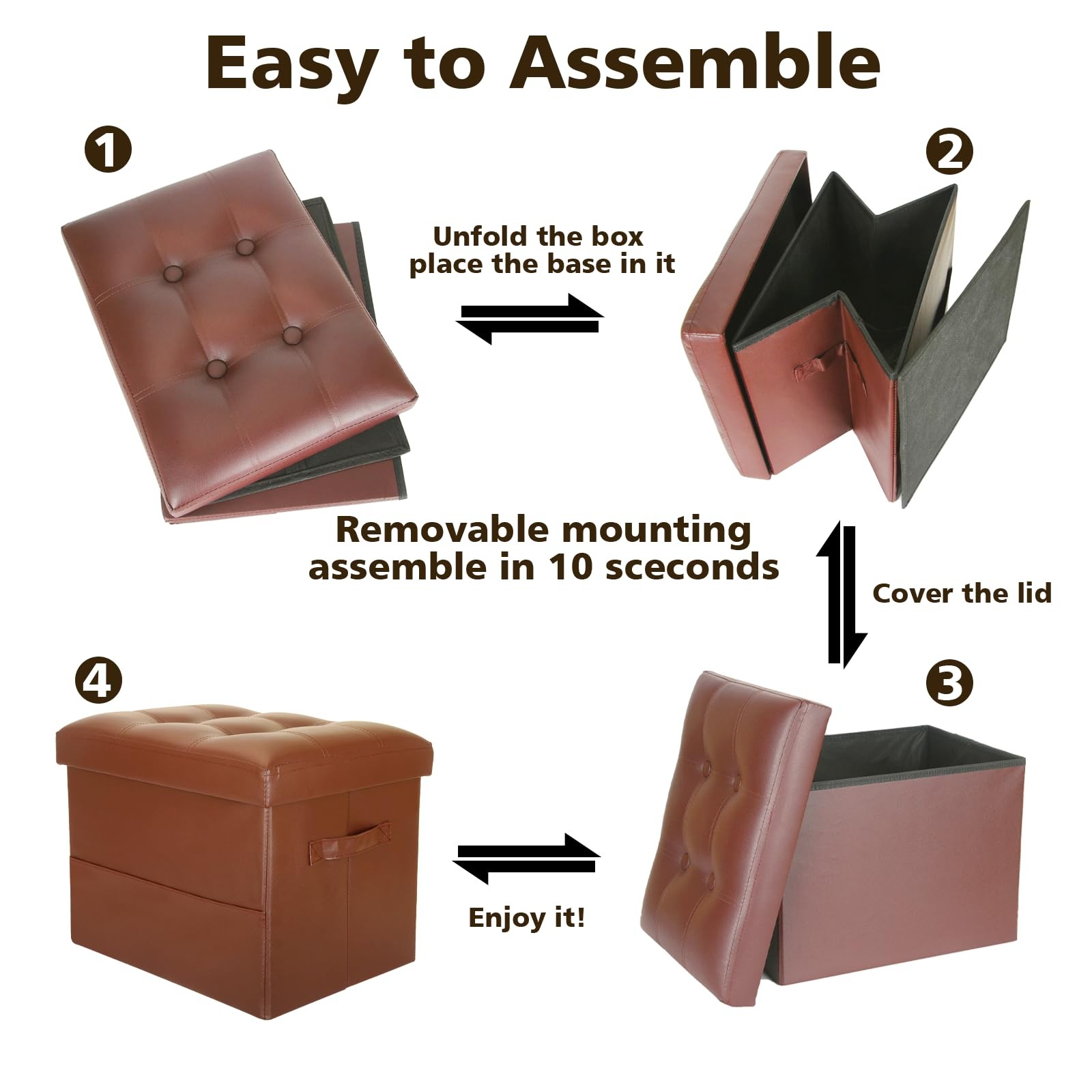 Storage Ottoman Foot Rest Stool. Folding Ottoman with Storage with Thicker Fo...