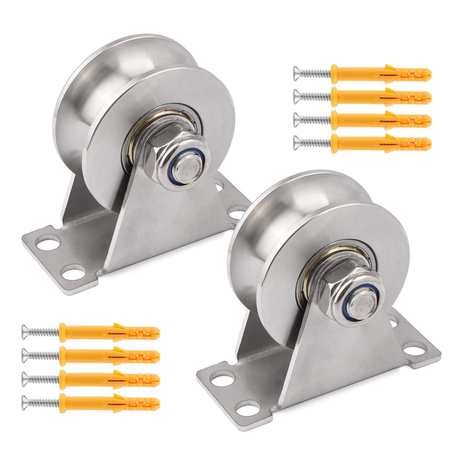 2PCS Groove Wheel Pulley, 304 Stainless Steel Pulley Blocks, Wall Mount Cable...