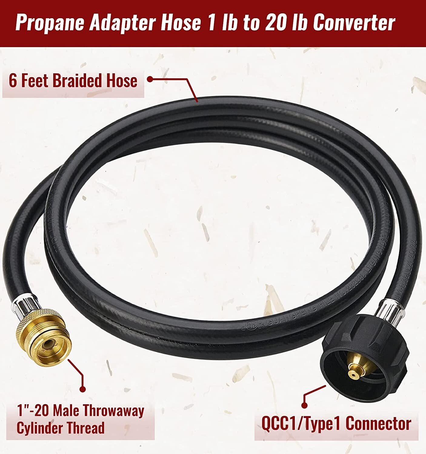 6FT Propane Adapter Hose Tank 1lb to 20lb Converter For QCC1 Type1 Gas Grill-New