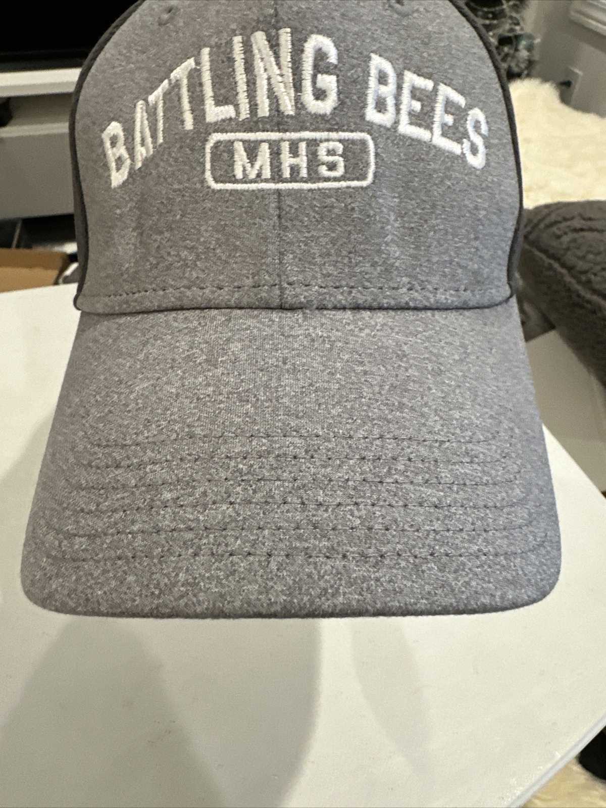 Battling Bees MHS Gray Heather bill front Dark gray back Hook Loop