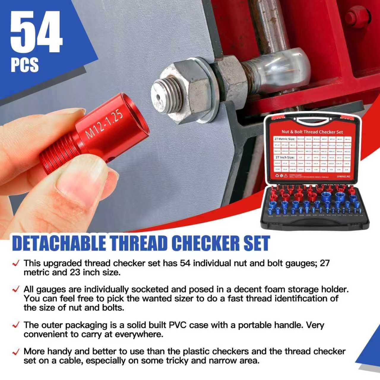 Nut and Bolt Thread Checker - 54 PCS Nut and Bolt Gauges Individually Housed ...