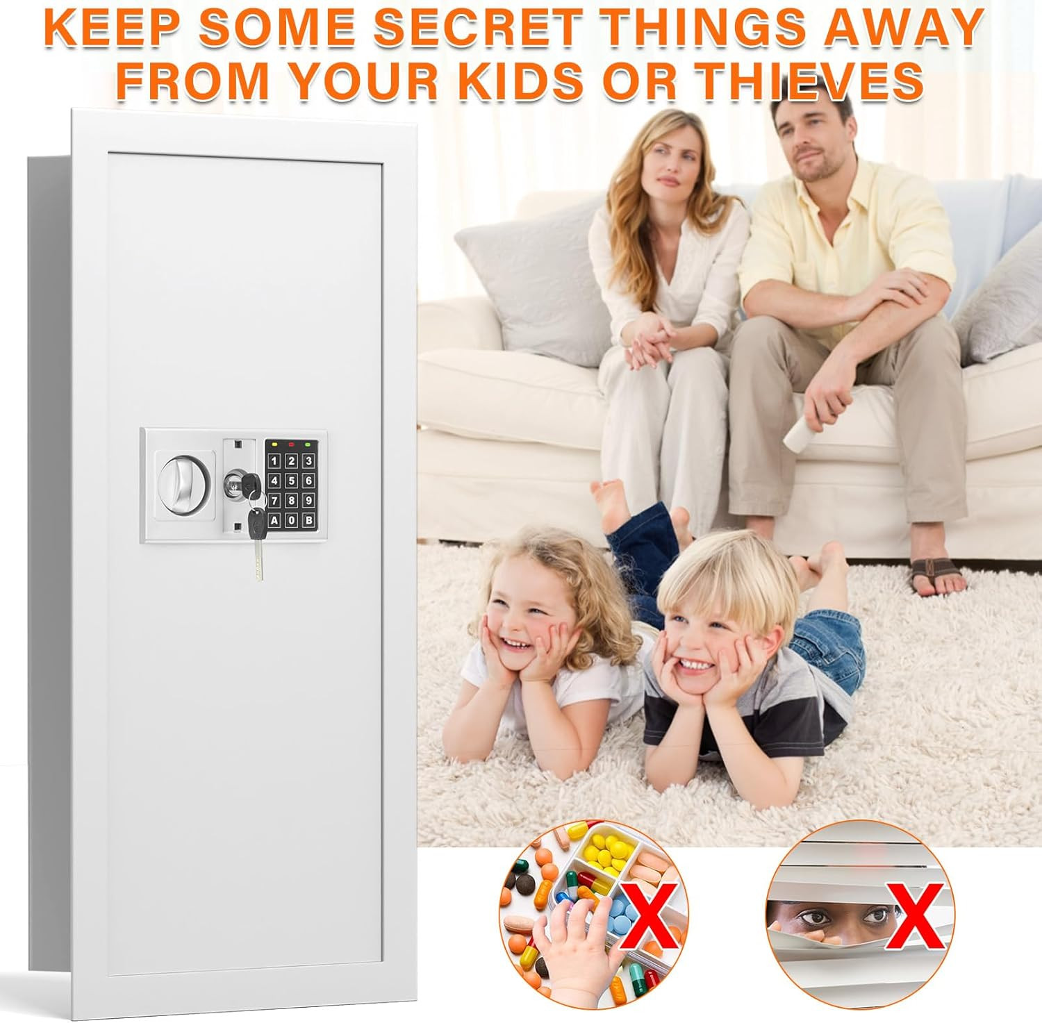 Fireproof In-Wall Safe with Combination Lock & 3 Shelves for Jewelry & Documents