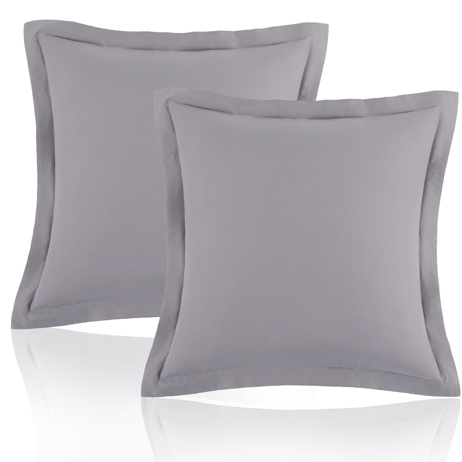 Homiest Euro Sham Covers 26x26 Inch Set of 2, Gray Pillow Shams with 2 Inch W...