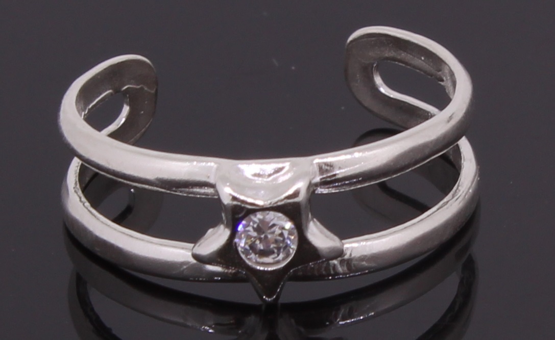 Silver Star Shaped Adjustable Toe Ring With CZ Stone Handmade