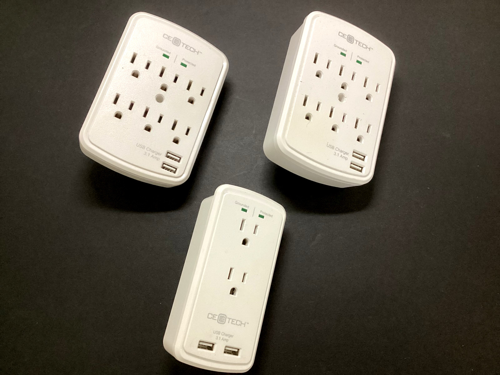 CE TECH GROUNDED SURGE PROTECTOR WITH USB CHARGERS LOT OF 3