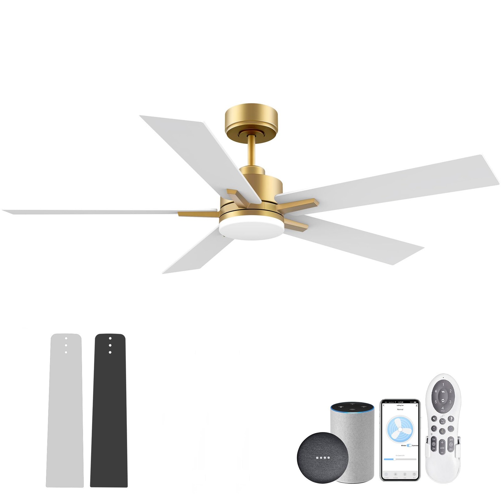 Lorpies 52” Smart Ceiling Fan with LED Lights Remote,Quiet Motor,Voice Control