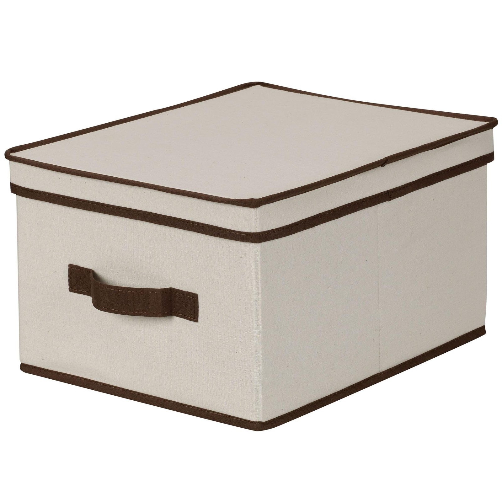 513 Storage with Lid and Handle - Natural Beige Canvas with Brown Trim - Large